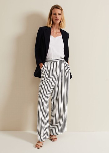 Phase Eight Selene Striped Wide Legs Trousers Navy/White USA | 6410287-CZ